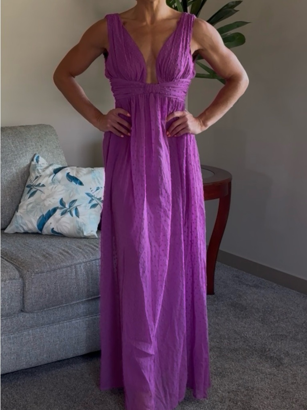 Magenta V-Neck Sleeveless Maxi Dress